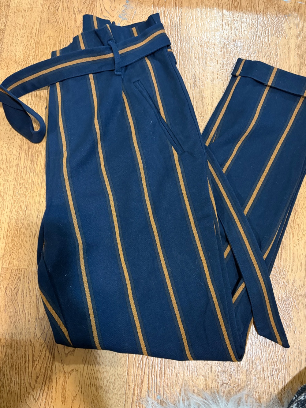 Zara Navy Blue Trousers with Gold Stripes